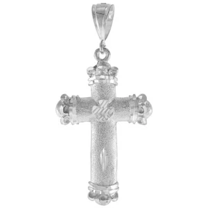 925 Sterling Silver Diamond Cut Tubular Cross Pendant 2 1/4 Inch (56mm) Tall - Picture 1 of 1