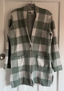 LOVELY MAX STUDIO GREEN AND CREAM CHECKED JACKET/COATIGAN - SIZE LARGE - GOOD - Picture 1 of 3