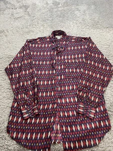 Vtg Bogari Shirt Mens Medium Red Silk Geometric Aztec Southwestern Argyle 70s - Picture 1 of 8