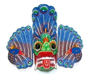 Stupenda maschera pavone srilanka da parete in legno fatta a mano 8" armonia per casa - Foto 1 di 9