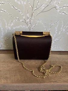 Vintage Black Satin Evening Mini Bag With Rhinestones Gold Chain Clutch - Picture 1 of 8