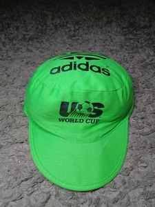 Vintage ADIDAS 1990 World Cup Neon Yellow Green Nylon Hat Cap Retro Soccer  - Picture 1 of 6