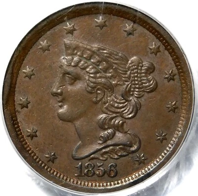 🟤💃🟤💃🤎😍PCGS MS63BN 1856 BRAIDED HAIR HALF CENT - Image 1 of 3