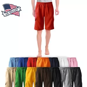 Mens CARGO SWEAT SHORTS Fleece Basic Light Comfy Elastic Drawstring 5 Pockets - Picture 1 of 56