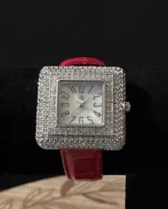 Vtg Suzanne Somers Collection Crystal Rhinestones Red Leather Womens Watch - Picture 1 of 12