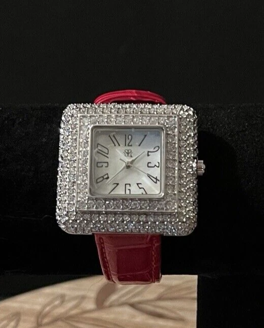 Reloj Mujer Colección Suzanne Somers Cristal Estrás Cuero Rojo De Colección Foto 1 de 1