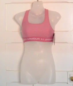 Under Armour Womens Pink & White Crossback Medium Support Sports Bra Size XS - Picture 1 of 13