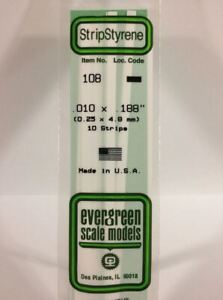 Evergreen 108 Plasticcart Strip 0,25x4,8x350mm (10) Polystyrene Vierkantprofile
