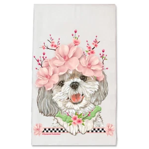 Shih Tzu Dog Floral Kitchen Dish Towel Pet Gift - Picture 1 of 1