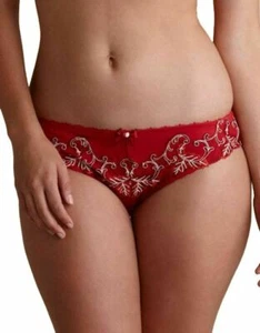 Fauve Carlotta Red Thong UK 10 Eur Small Knickers Pants String Gold Embroidery - Picture 1 of 2