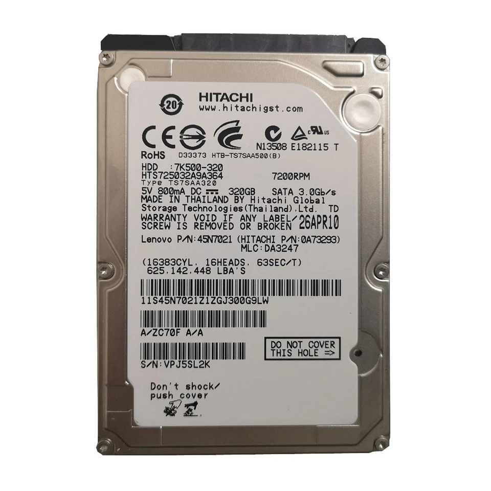 Hitachi 320GB HTS725032A9A364 7200RPM 16MB SATA 2.5" Laptop HDD Hard Drive - Image 1 of 1