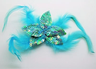 Fashion jewelry Feather Sequins bead Flower Pin Brooch Bridal-blue #3-74 - Image 1 of 2
