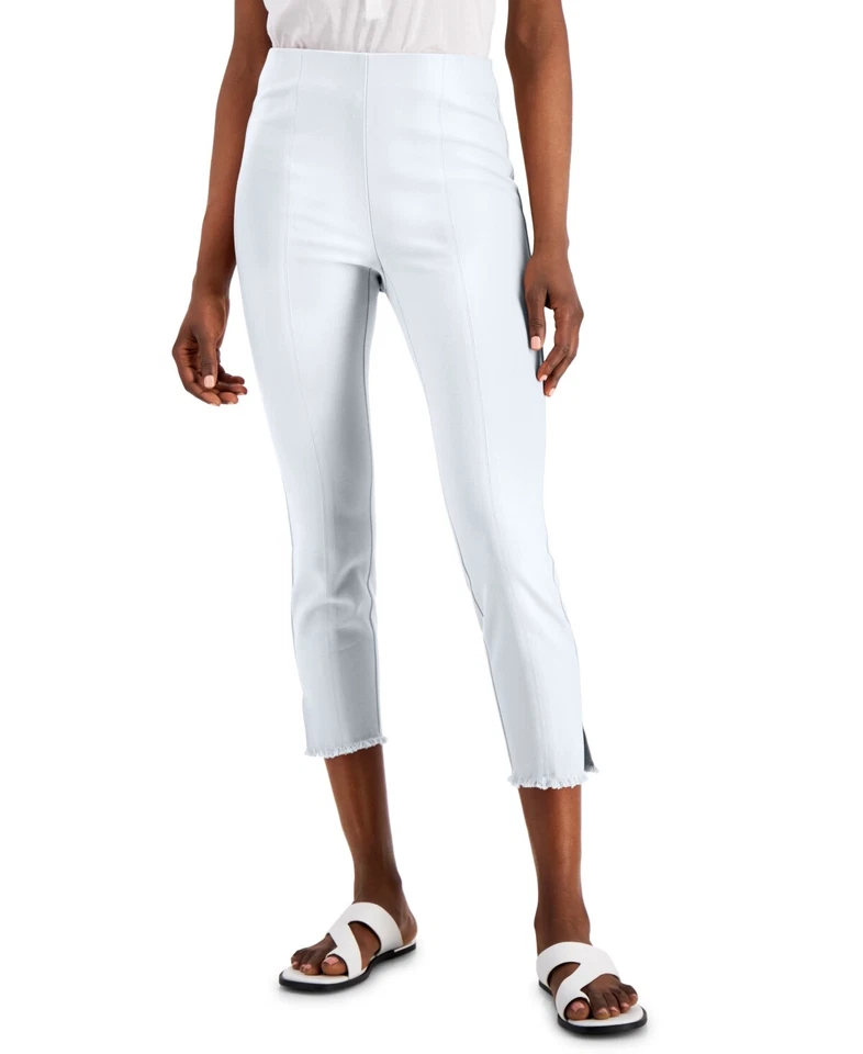 MSRP $70 Alfani Petite Fringe-Trim Skinny Pants White Size 8 P NWOT - Image 1 of 1