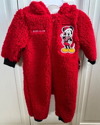 Disney Bebé 6-9M Mickey Mouse Rojo Con Capucha Piel Sintética Rojo Traje de Nieve Foto 1 de 4
