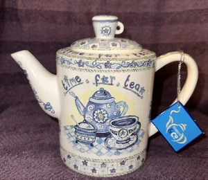 Rayware Teapot &co. White Blue Ceramic 7” W/ Lid Teapot With Lid - Picture 1 of 8