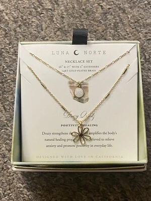 Luna Norte Double Layer Necklaces Druzy Quartz & Flower Pendant 14KT Plate Brass - Image 1 of 4