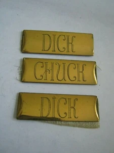 Three Engraved Copper 1 1/2" Plaques Lables for Trophy? Two DICKs, One CHUCK  - Picture 1 of 3