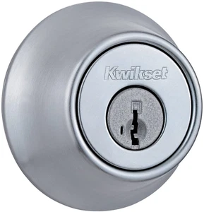 660 Deadbolt Deadbolt Lock, Satin Chrome round Exterior Keyed Front Entry Door, - Picture 1 of 12
