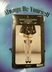 womens/teen girls over knee high socks stockings White/skull halloween costume - Picture 1 of 2