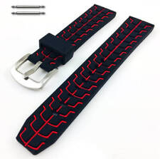 Black & Red Sports Tire Track Rubber Silicone Replacement Watch Band Strap #67