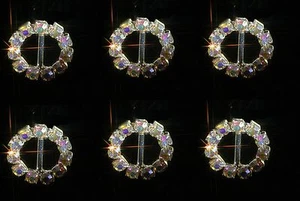 10 X PEQUEÑAS HEBILLAS DESLIZANTES REDONDAS AB ARCO IRIS PLATA ESTRÁS CINTA TARJETA DE BODA - Imagen 1 de 1