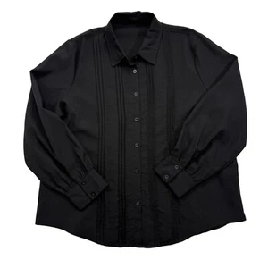 VVK Linen Blend Pleated Blouse Long Sleeves Lagenlook Minimalist BLK Womens XXL - Picture 1 of 12