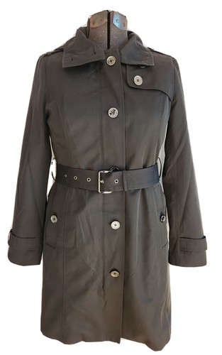 Michael Kors trincea donna nera con cappuccio e fodera rimovibile XS