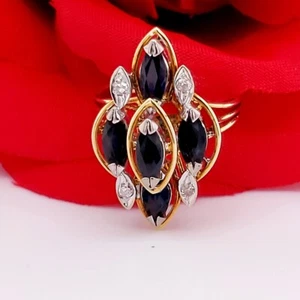 Anillo de moda vintage zafiro natural 1tcw diamante .06tcw oro amarillo 14k talla 5,5 - Imagen 1 de 7
