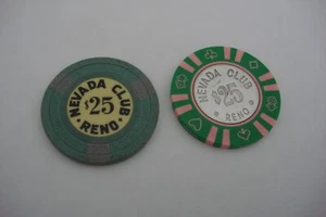2 Nevada Club Reno  $25 Chips  1950's - Picture 1 of 3