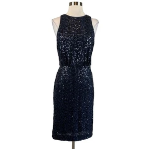 Eliza J Women's Cocktail Dress Size 8 Blue Sequined Sleeveless Midi Sheath - Picture 1 of 11