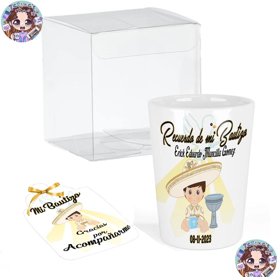 Recuerdos para Bautizo de niño set de 12 Shot tekilero ceramica de 2.5oz - Image 1 of 4