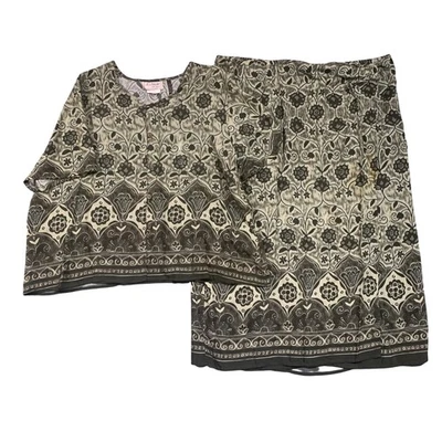 Conjunto de saia L'Amadei feminina Itália tecido feito no Canadá verde floral rayon tamanho 24 - Imagem 1 de 4