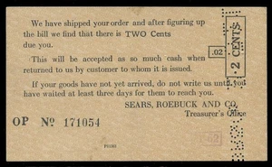 POSTAL HISTORY - UX27 POSTAL CARD REFUND CHECK FROM SEARS ROEBUCK - Picture 1 of 3