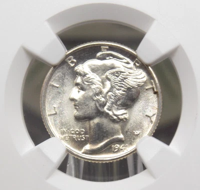 1941 "D" Mercury SILVER Dime 10c NGC MS66 FB #007 *FULL BANDS* Gem BU Unc ECC&C - Image 1 of 4