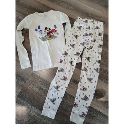 Hanna Andersson Disney Mickey Mouse Skiing Pajama Set Christmas Kids Size 10 #9 - Image 1 of 4
