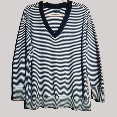 Suéter Tommy Hilfiger Para Mujer Rayas Cuello en V Manga Larga - Talla XL Foto 1 de 4