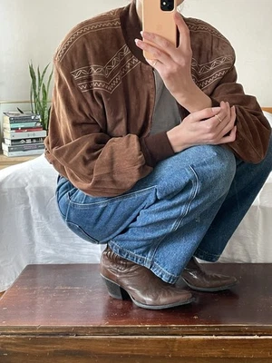 SERAPHIN brown embroidered suede bomber jacket M - Image 1 of 4