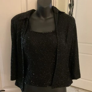 VINTAGE CECILY BRAUN SCHWARZ PERLEN 3-TEILIGES ELEGANTES SEIDENSET GRÖSSE PXS - Bild 1 von 14