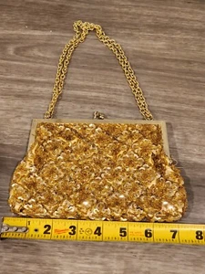Magid Gold Hand Perlen Abendtasche Clutch Handtasche Strass Kiss Lock * KOSTENLOSER VERSAND - Bild 1 von 5