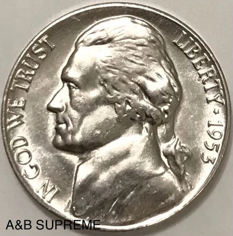 1953 S Jefferson Nickel Gem Bu Uncirculated Cover
