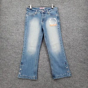 VINTAGE Southpole Jeans Girls 16 Blue Denim Flared Bootcut Y2K Faded Embroidered - Picture 1 of 16