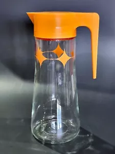Vintage MCM Anchor Hocking L-4027 Glass Juice Pitcher Carafe w/ Orange Flip Lid - Picture 1 of 6