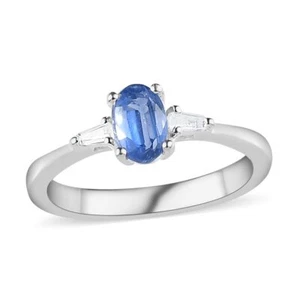 0.75ctw Kyanite & White Topaz Ring Platinum Plated Sterling Silver Size 5 - Picture 1 of 6
