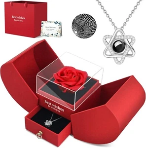 Women Gifts Ideas for Valentines Day, Preserved Forever Rose Gift with Necklace* - Picture 1 of 4