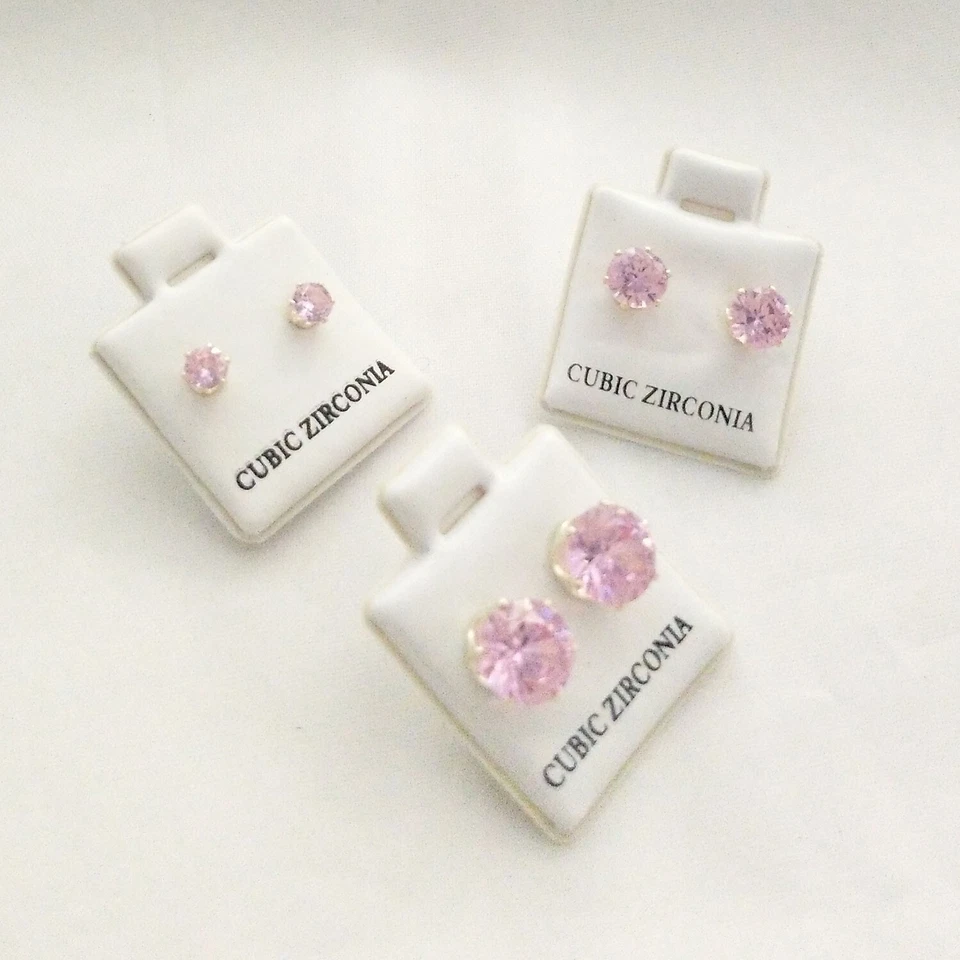 3 Pair Sets Red Heart Topaz CZ Cubic Zirconia Stud Earrings 4mm 6mm