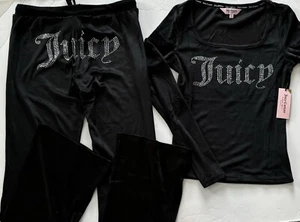 NWT, Womens Juicy Couture Velour Sleepwear/Lounge Set. Black Top + Pants. Size M - Picture 1 of 3