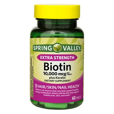 Spring Valley Extra Strength Biotin Plus Keratin Tablets 10,000 Mcg, 60 Count - Image 1 of 3