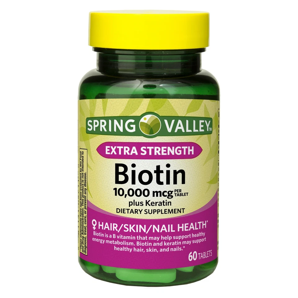 Spring Valley Extra Strength Biotin Plus Keratin Tablets 10,000 Mcg, 60 Count - Image 1 of 3