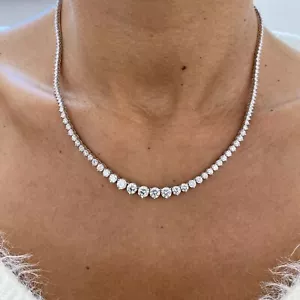 Round Lab-Created Diamond Tennis Necklace 9.25ct E/VS1 14K White Gold - Picture 1 of 7