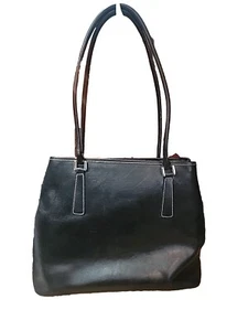 Mila Paoli Black Leather Purse Shoulder Bag Tote Silver Hardware - Picture 1 of 12